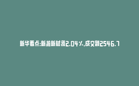 新华看点：新瀚新材涨2.04%，成交额2546.78万元，主力资金净流出170.16万元_https://www.npxbk.com_财经_第1张