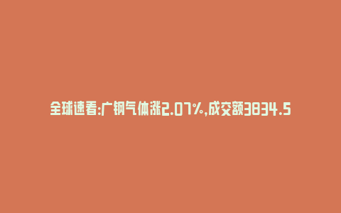 全球速看：广钢气体涨2.07%，成交额3834.57万元，主力资金净流出188.36万元_https://www.npxbk.com_财经_第1张