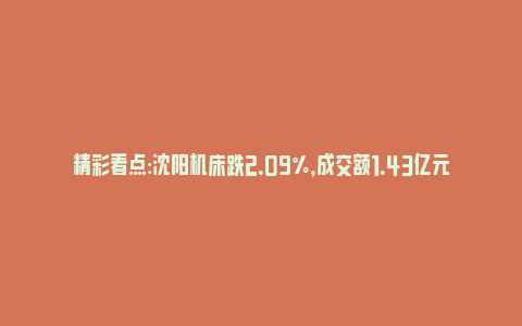 精彩看点:沈阳机床跌2.09%，成交额1.43亿元，主力资金净流入93.94万元(沈阳机床行情)_https://www.npxbk.com_财经_第1张